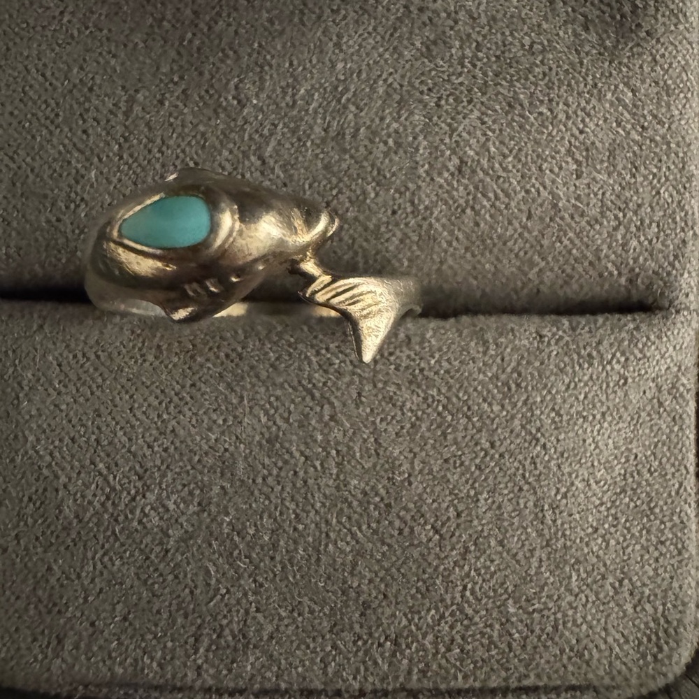 925 Silver Turquoise Dolphin Ring - image 4